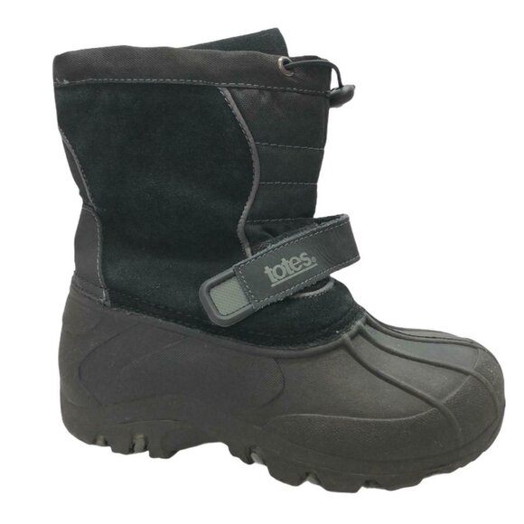 Totes Snow Winter Boots Rain Boys 3 M Jacob Black Suede Slip On Hook Loop - Picture 8 of 10